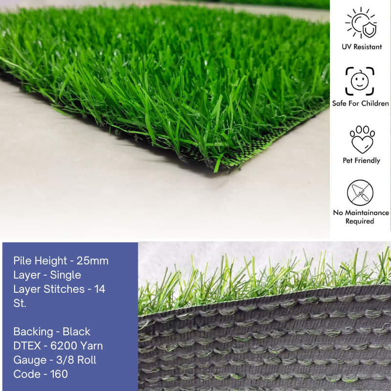 Realistic 25MM fake grass mat for balcony and outdoor landscaping